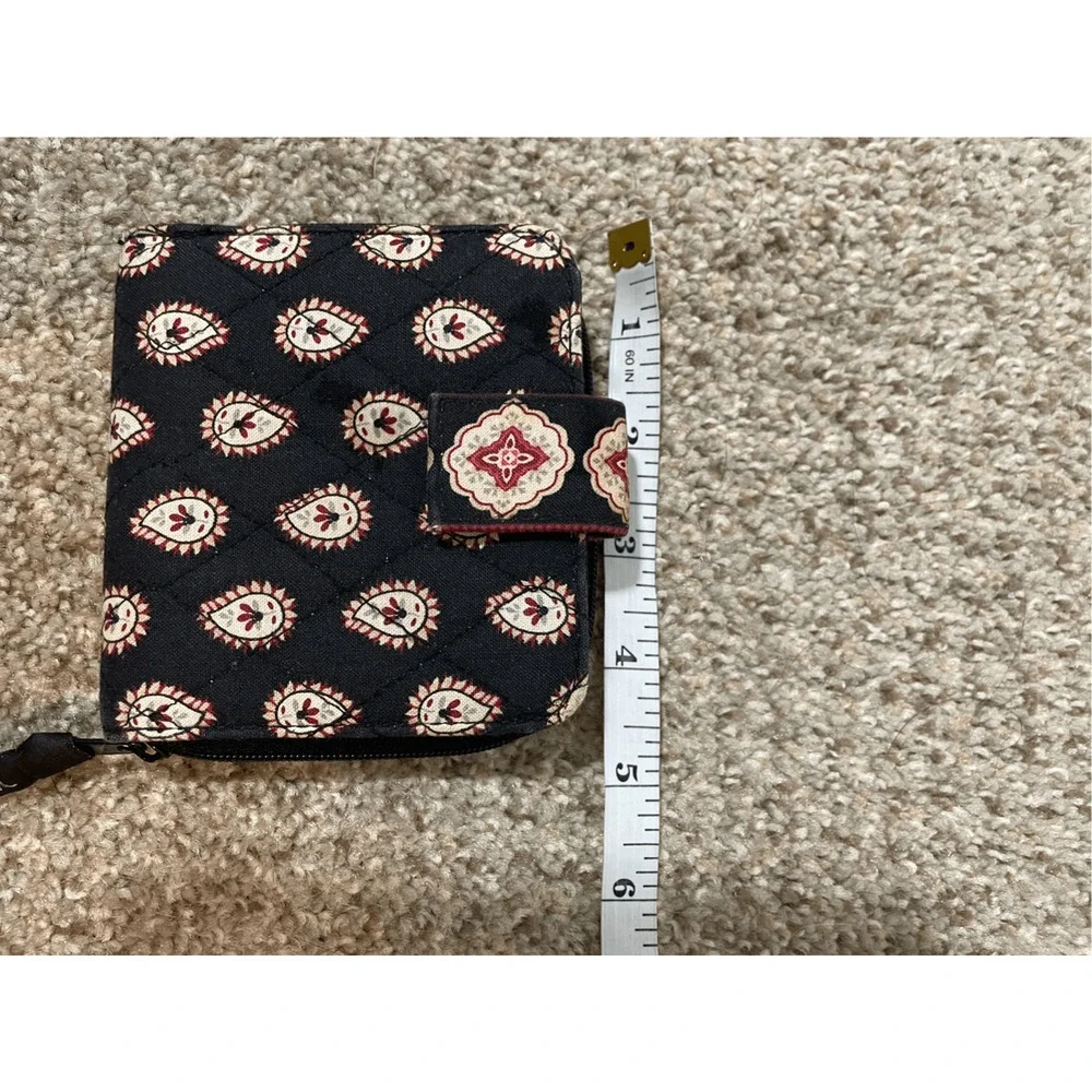 Vera Bradley CLASSIC BLACK Mini Zip Wallet Bifold Snap Close Change Purse - Picture 7 of 8